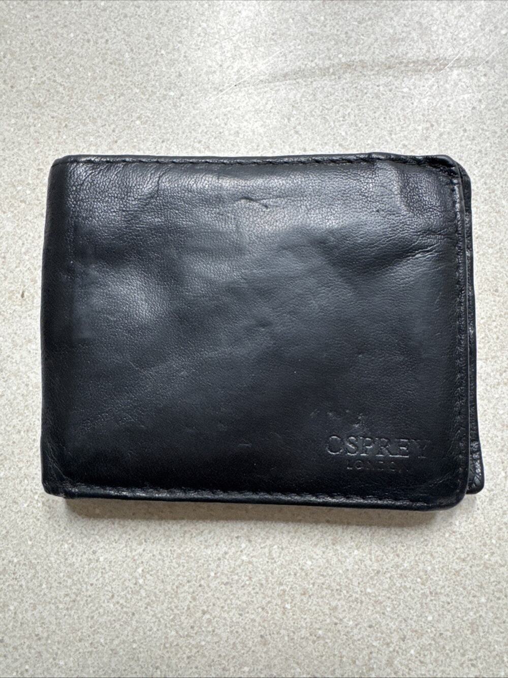 Osprey London Mens Natural Leather Wallet Bifold Black Classic Handmade‎